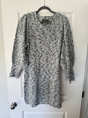 Speckled Knit Sweater Dress with Puff Sleeves